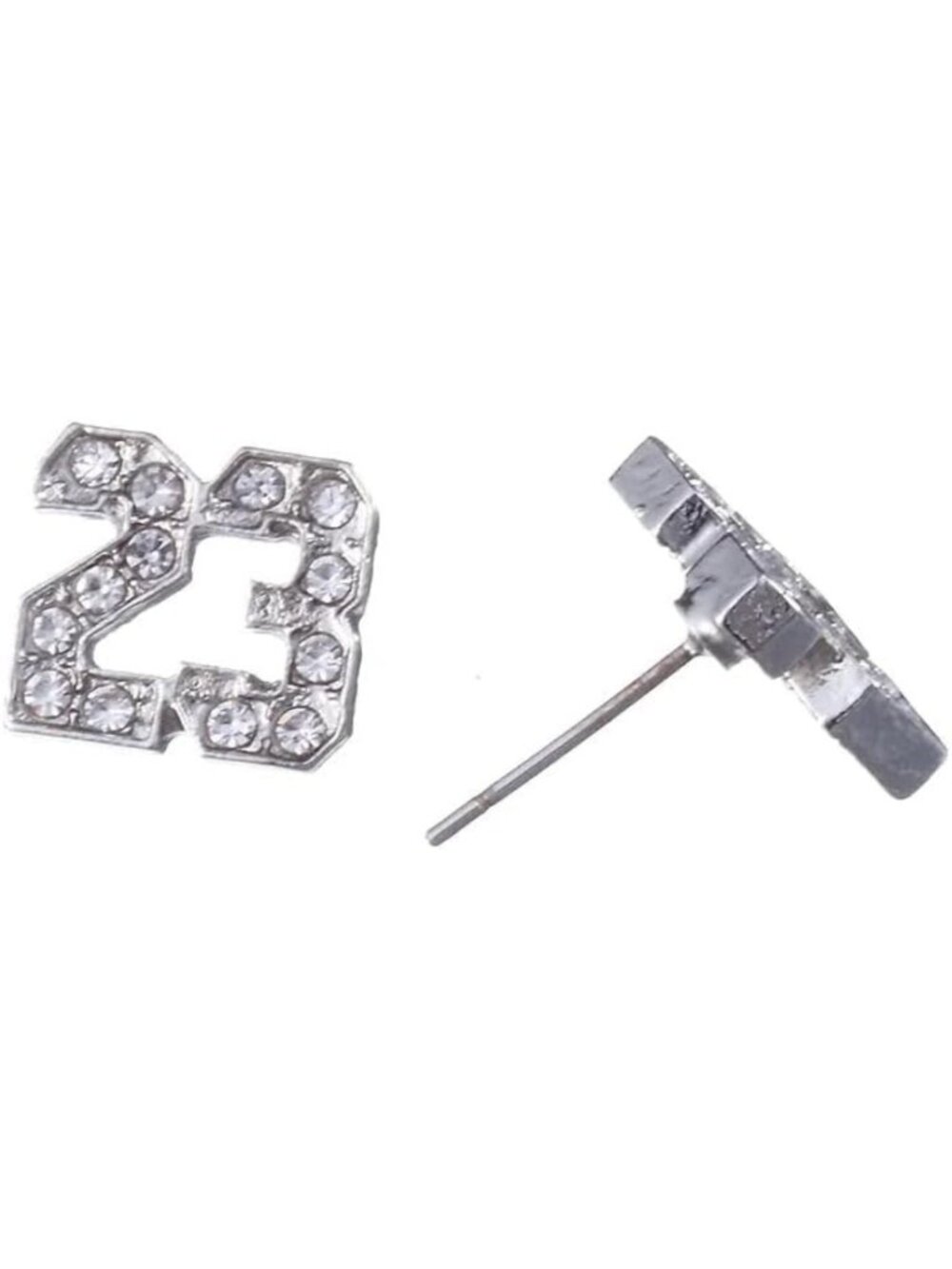 Hip Hop Bling CZ Stud Earrings | Silver Tone Jumpman 23 Basketball Style